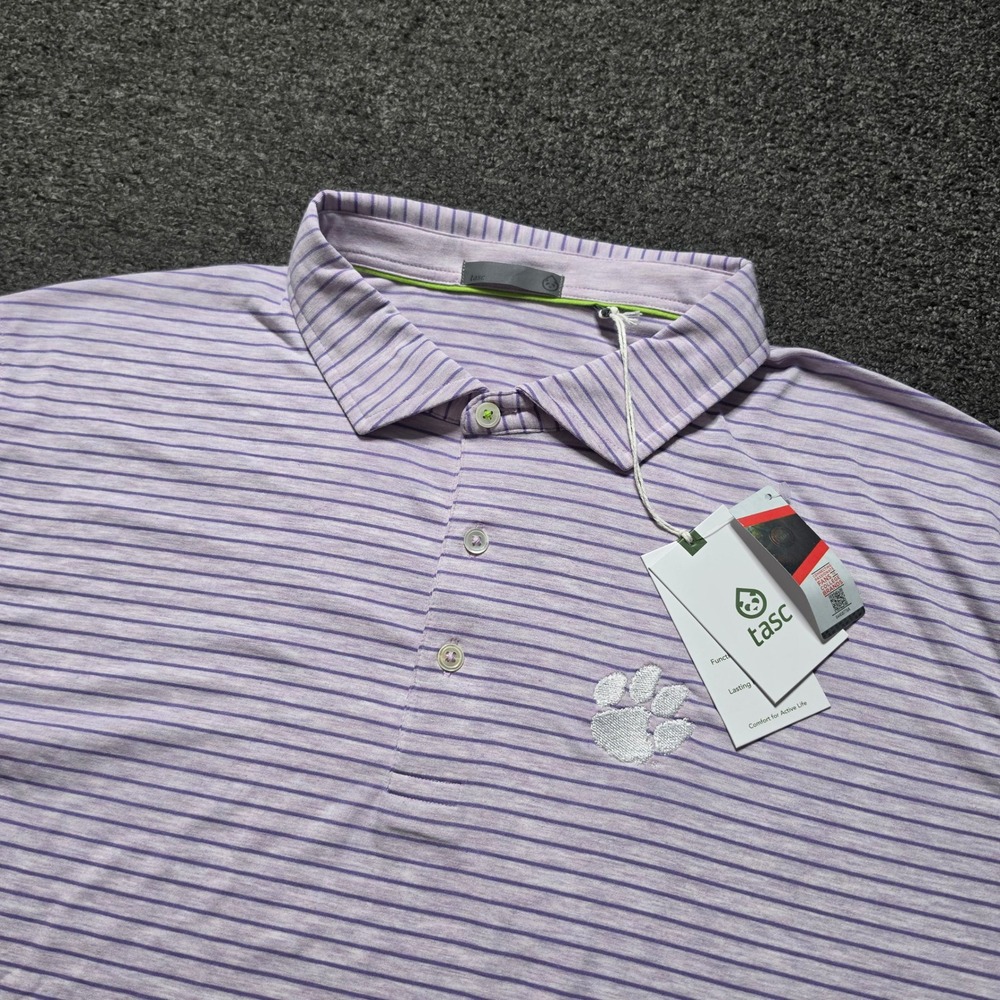 Clemson Tigers Tasc Performance Cloud Polo Purple Brookline Stripe Mens XXL NEW